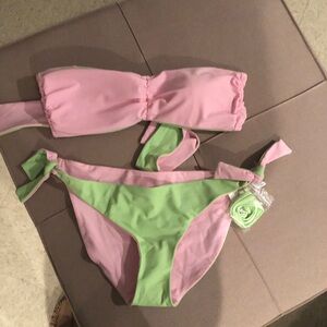 Aerie pink and Green reversible Bikini Set size Large